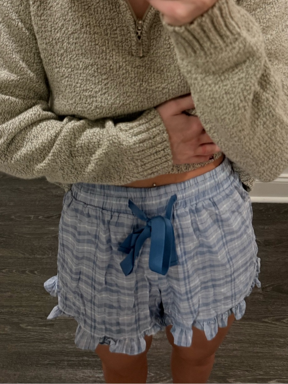 Blue Plaid Ruffle Women's Shorts